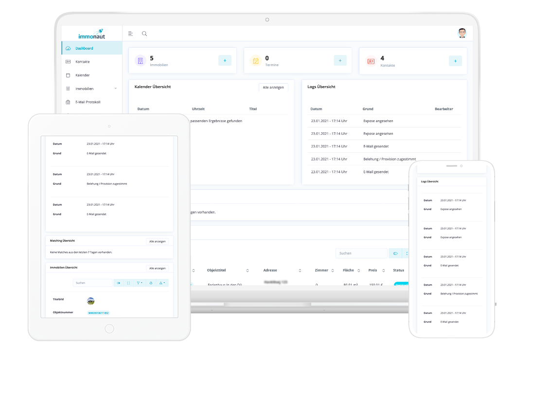 immonaut makler software immobilienmakler software dashboard responsive design 